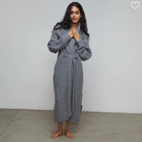 Lunya Chunky Wool Woven Belted Lounge Robe Gray XS/S Oversized, Sold Out Online - Picture 2 of 7